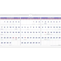 2025 Calendars|AT-A-GLANCE 2024 -2026 27" x 12" Three-Month Wall Calendar, White/Purple (PM14-28-25)