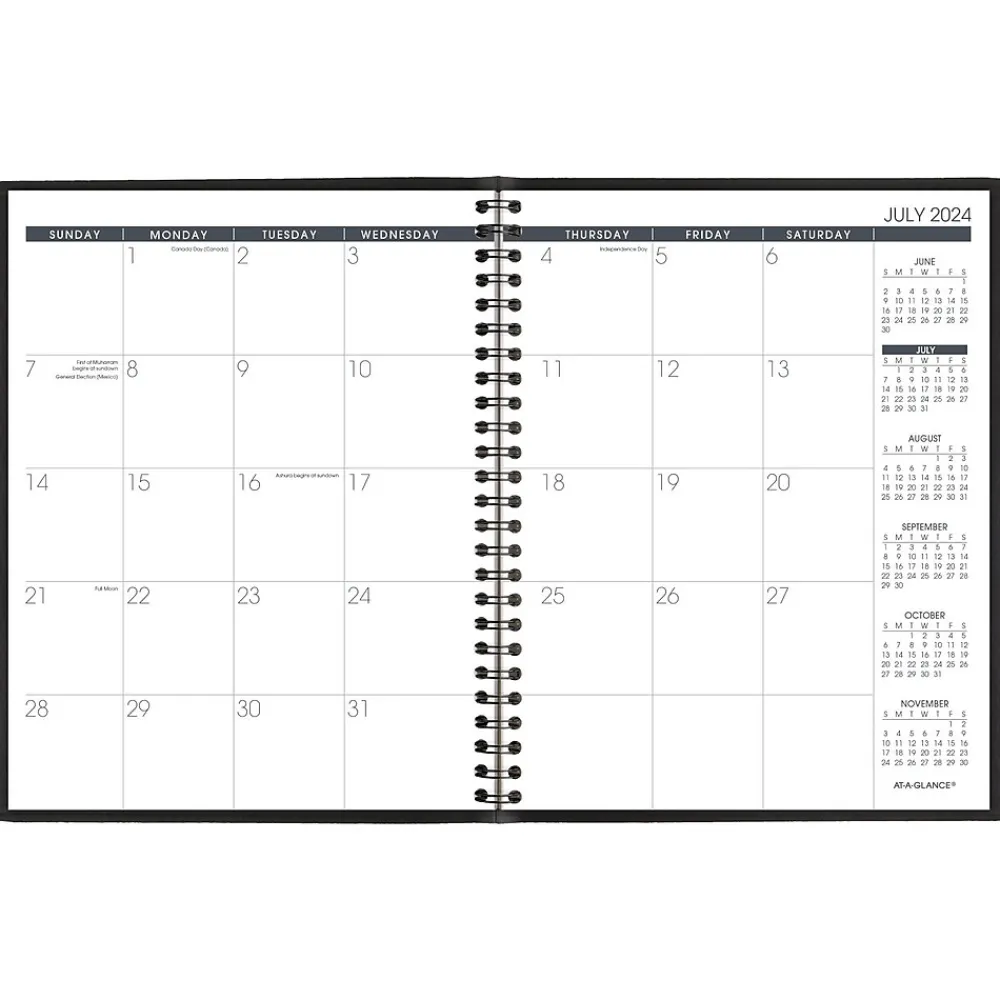 Academic Planners|AT-A-GLANCE 2024-2025 7" x 8.75" Academic Monthly Planner, Faux Leather Cover, Black (70-127-05-25)
