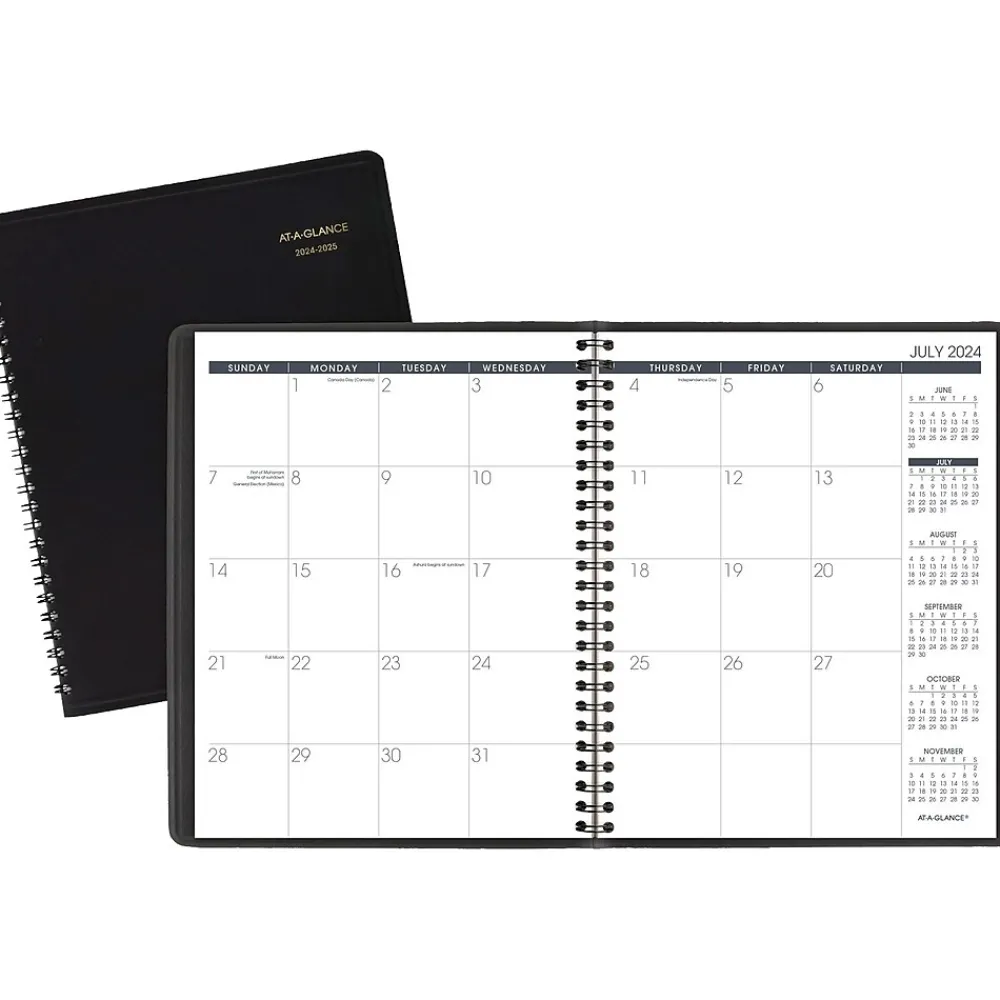 Academic Planners|AT-A-GLANCE 2024-2025 7" x 8.75" Academic Monthly Planner, Faux Leather Cover, Black (70-127-05-25)