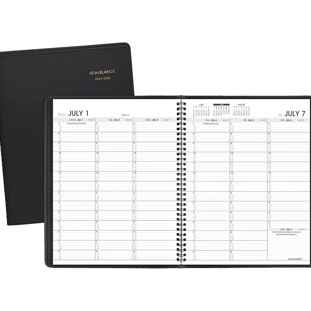 Academic Planners|AT-A-GLANCE 2024-2025 7" x 8.75" Academic Weekly Appointment Book, Faux Leather Cover, Black (70-958-05-25)