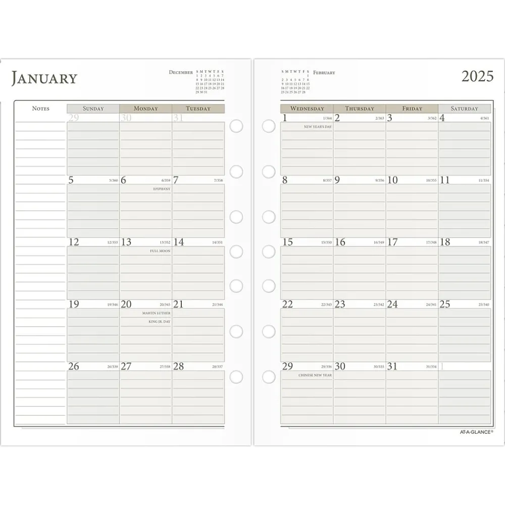 Calendars & Planners Refills|AT-A-GLANCE 2025 5.5" x 8.5" Daily & Monthly Planner Refill Pages, White/Brown (481-225-25)