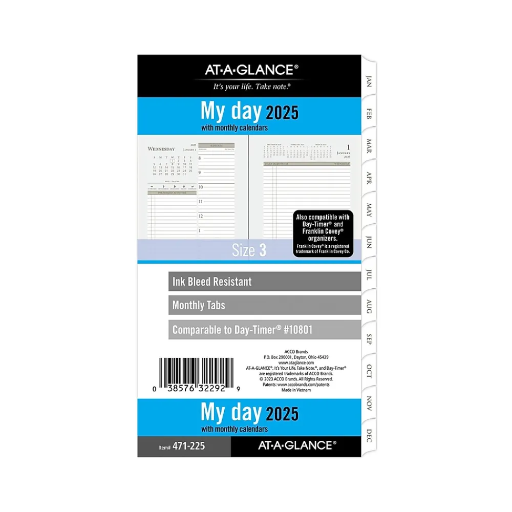 Calendars & Planners Refills|AT-A-GLANCE 2025 6.75" x 3.75" Daily & Monthly Planner Refill, White/Brown (471-225-25)
