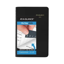 2025 Planners|AT-A-GLANCE 2025 5" x 8" Daily Appointment Book Planner, Faux Leather Cover, Black (70-800-05-25)