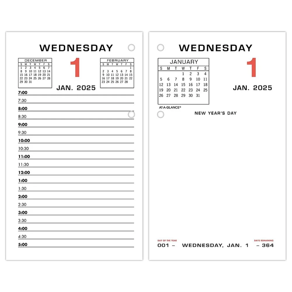 Calendars & Planners Refills|AT-A-GLANCE 2025 6" x 3.5" Daily Desk Calendar Refill, White/Black (E017-50-25)