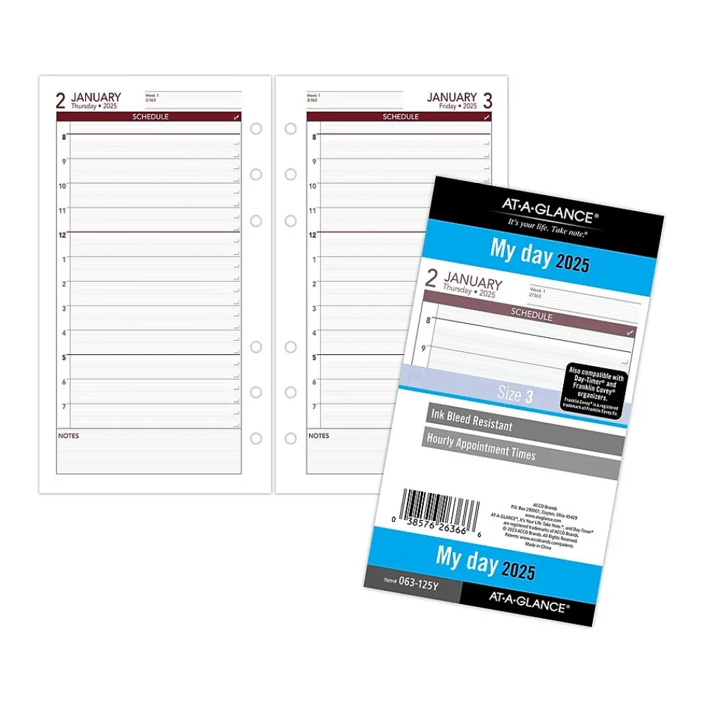Calendars & Planners Refills|AT-A-GLANCE 2025 3.75" x 6.75" Daily Planner Refill, White/Red (063-125Y-25)
