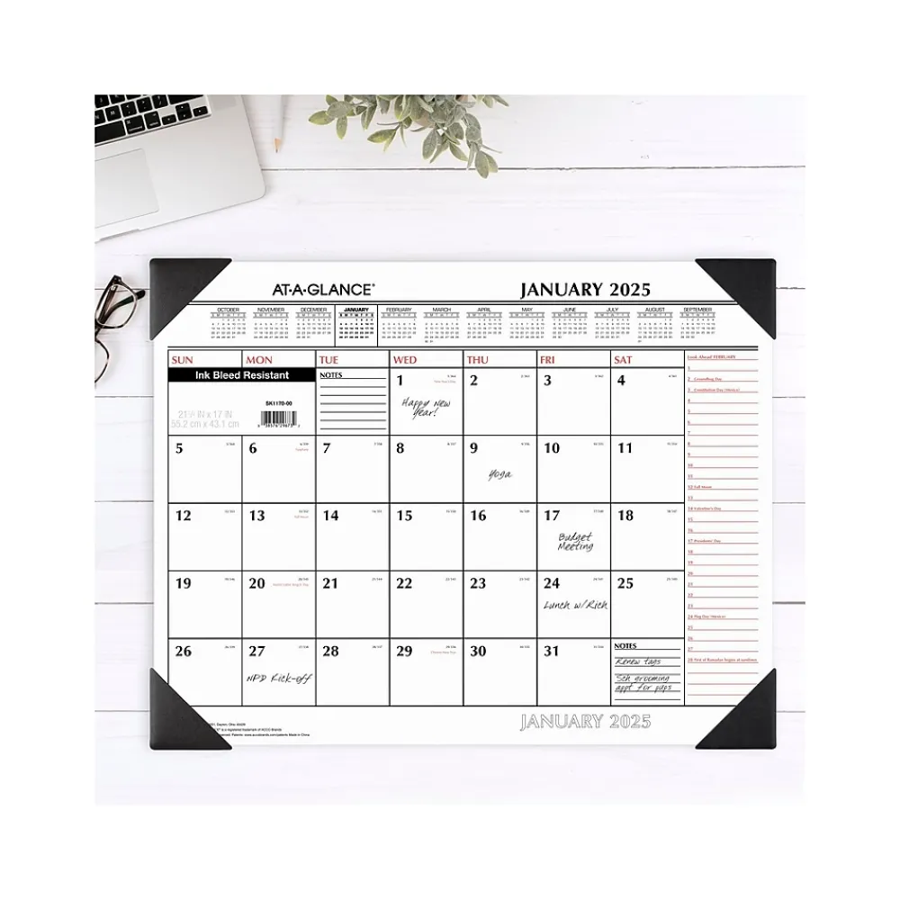 2025 Calendars|AT-A-GLANCE 2025 21.75" x 17" Monthly Desk Pad Calendar, White/Black (SK1170-00-25)