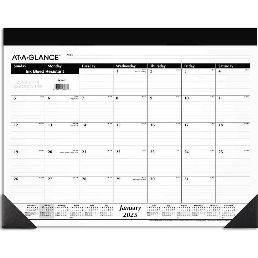 2025 Calendars|AT-A-GLANCE 2025 21.75" x 17" Monthly Desk Pad Calendar, White/Black (SK22-00-25)