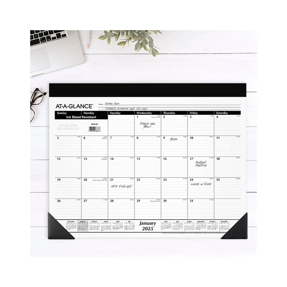 2025 Calendars|AT-A-GLANCE 2025 21.75" x 17" Monthly Desk Pad Calendar, White/Black (SK22-00-25)