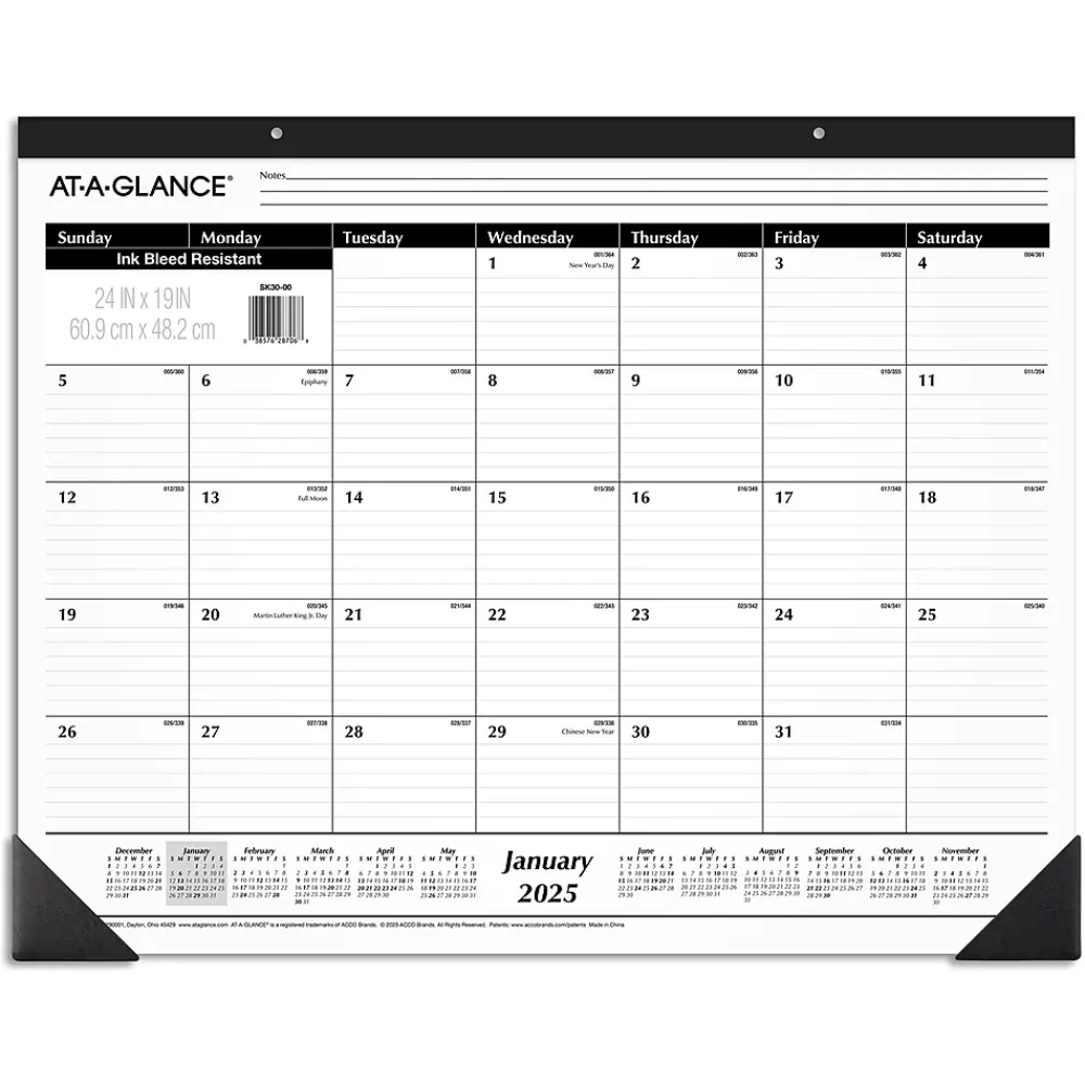 2025 Calendars|AT-A-GLANCE 2025 24" x 19" Monthly Desk Pad Calendar, White/Black (SK30-00-25)