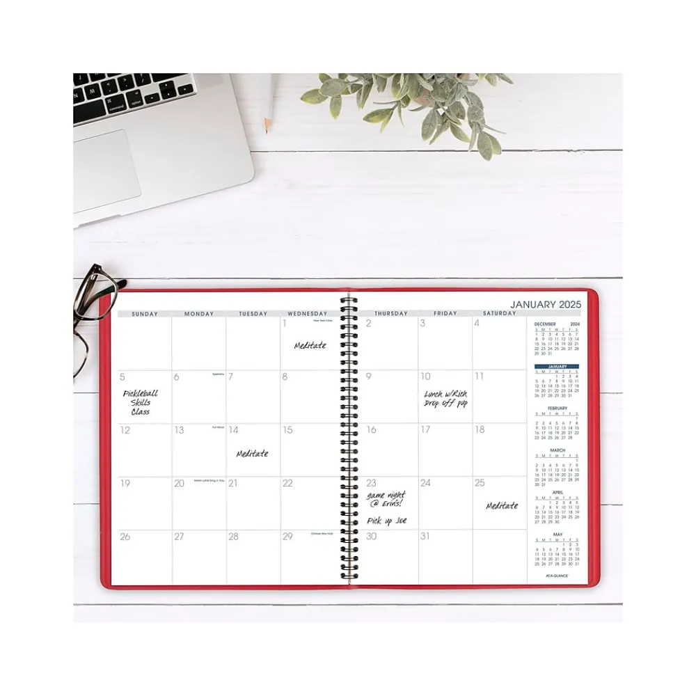 2025 Planners|AT-A-GLANCE 2025 9" x 11" Monthly Planner, Faux Leather Cover, Red (70-250-13-25)