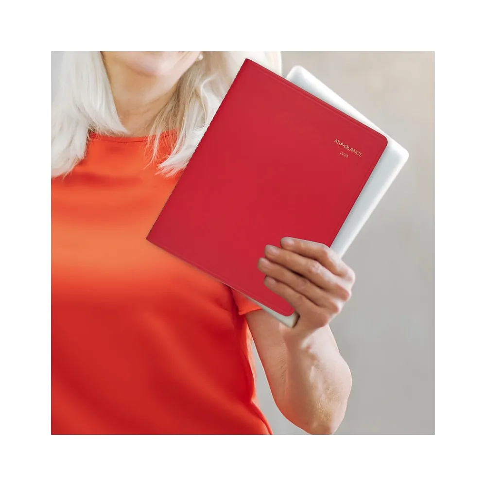 2025 Planners|AT-A-GLANCE 2025 9" x 11" Monthly Planner, Faux Leather Cover, Red (70-250-13-25)