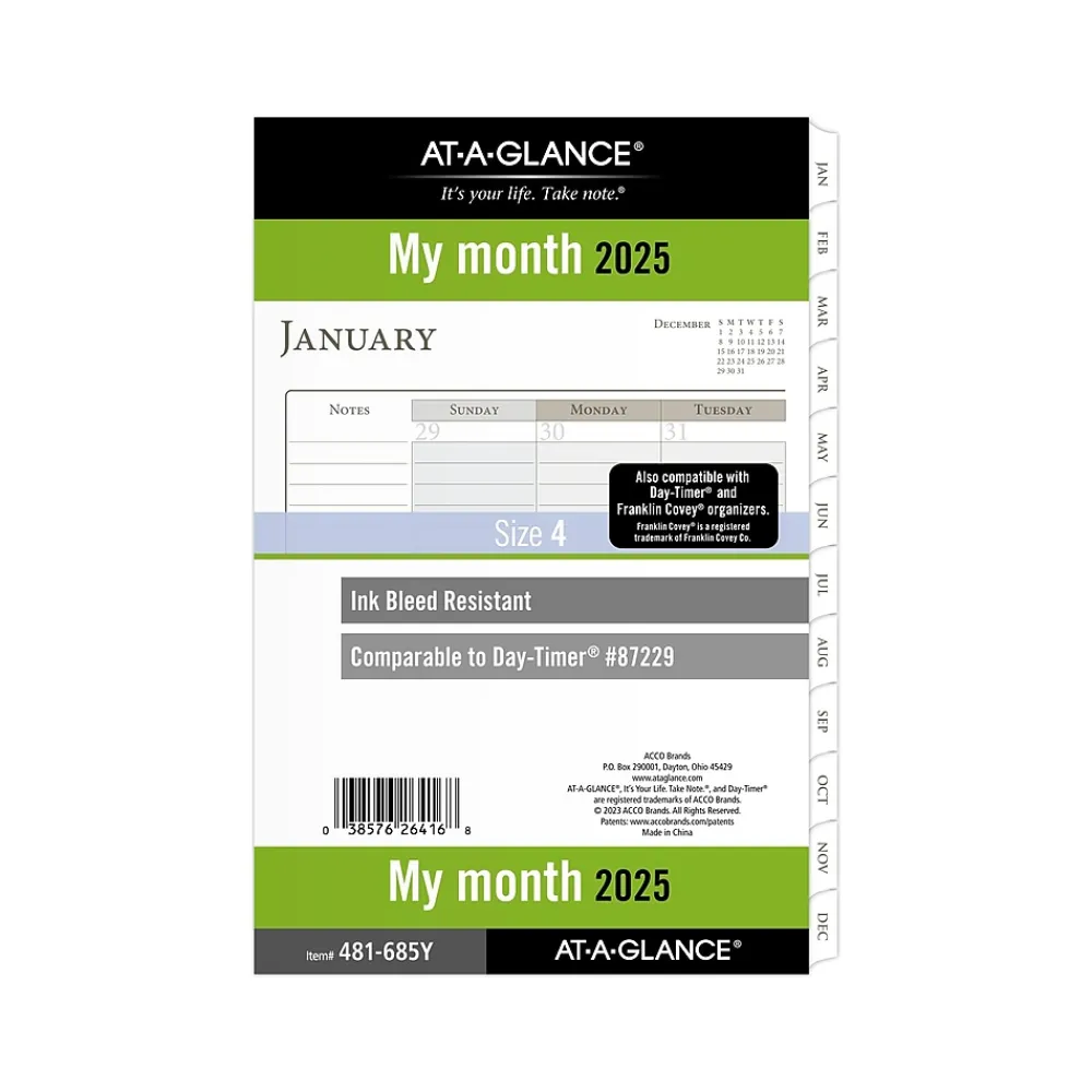 Calendars & Planners Refills|AT-A-GLANCE 2025 5.5" x 8.5" Monthly Planner Refill Pages, White/Brown (481-685Y-25)