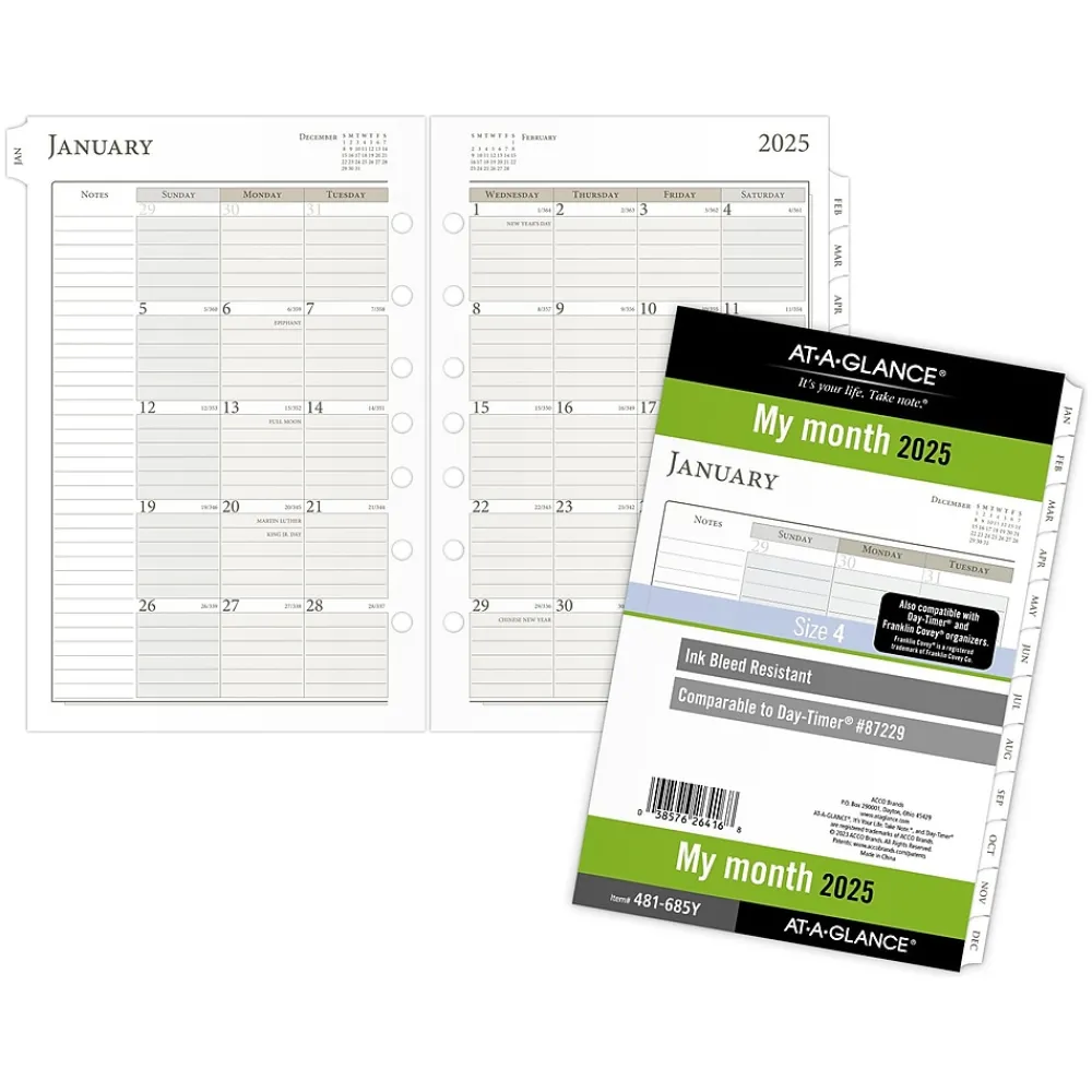 Calendars & Planners Refills|AT-A-GLANCE 2025 5.5" x 8.5" Monthly Planner Refill Pages, White/Brown (481-685Y-25)