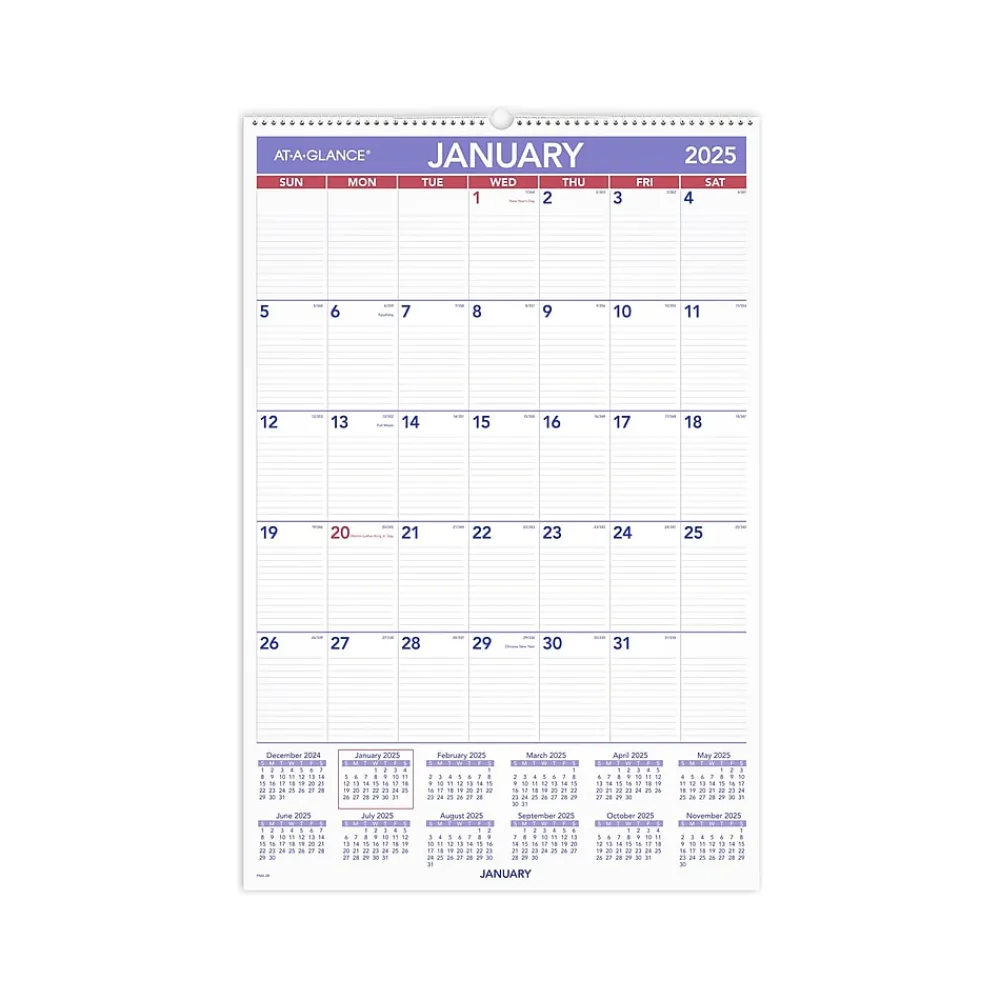 2025 Calendars|AT-A-GLANCE 2025 20" x 30" Monthly Wall Calendar, White/Purple (PM4-28-25)
