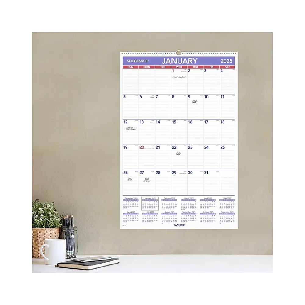 2025 Calendars|AT-A-GLANCE 2025 20" x 30" Monthly Wall Calendar, White/Purple (PM4-28-25)