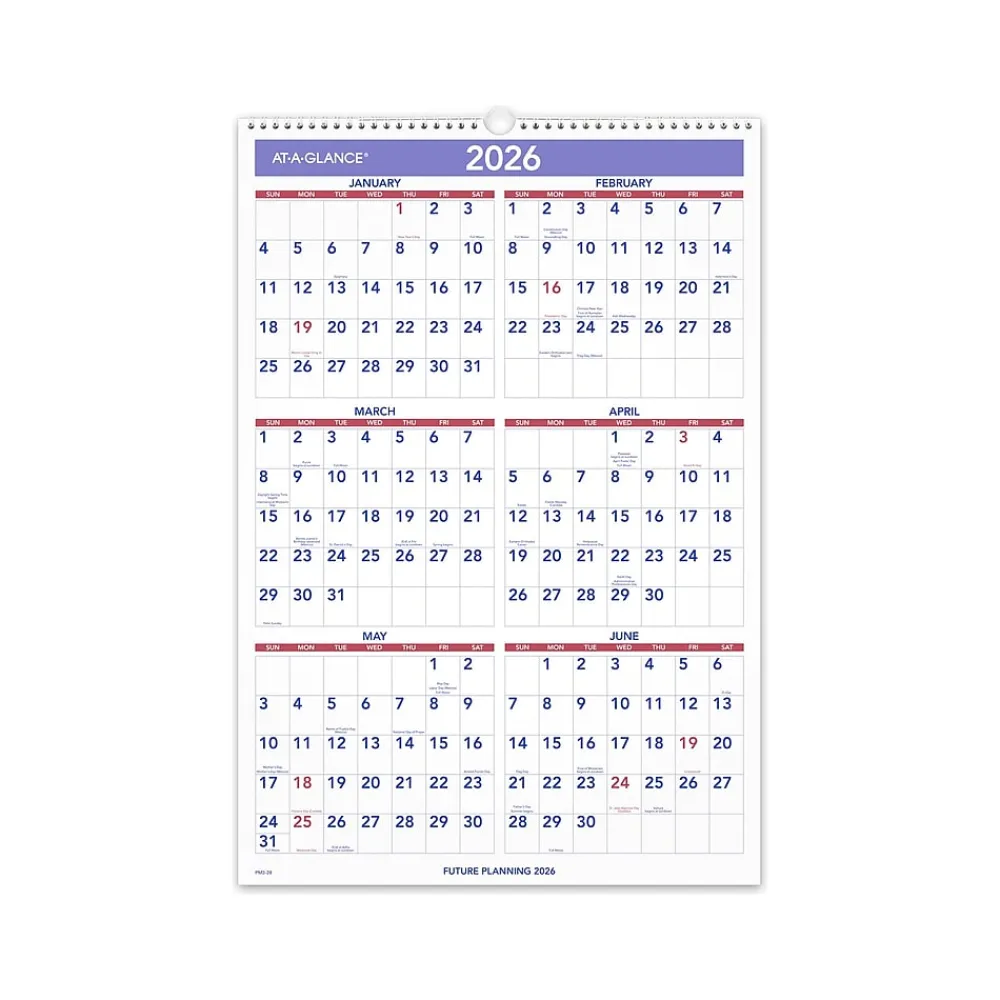 2025 Calendars|AT-A-GLANCE 2025 15.5" x 22.75" Monthly Wall Calendar, White/Purple (PM3-28-25)
