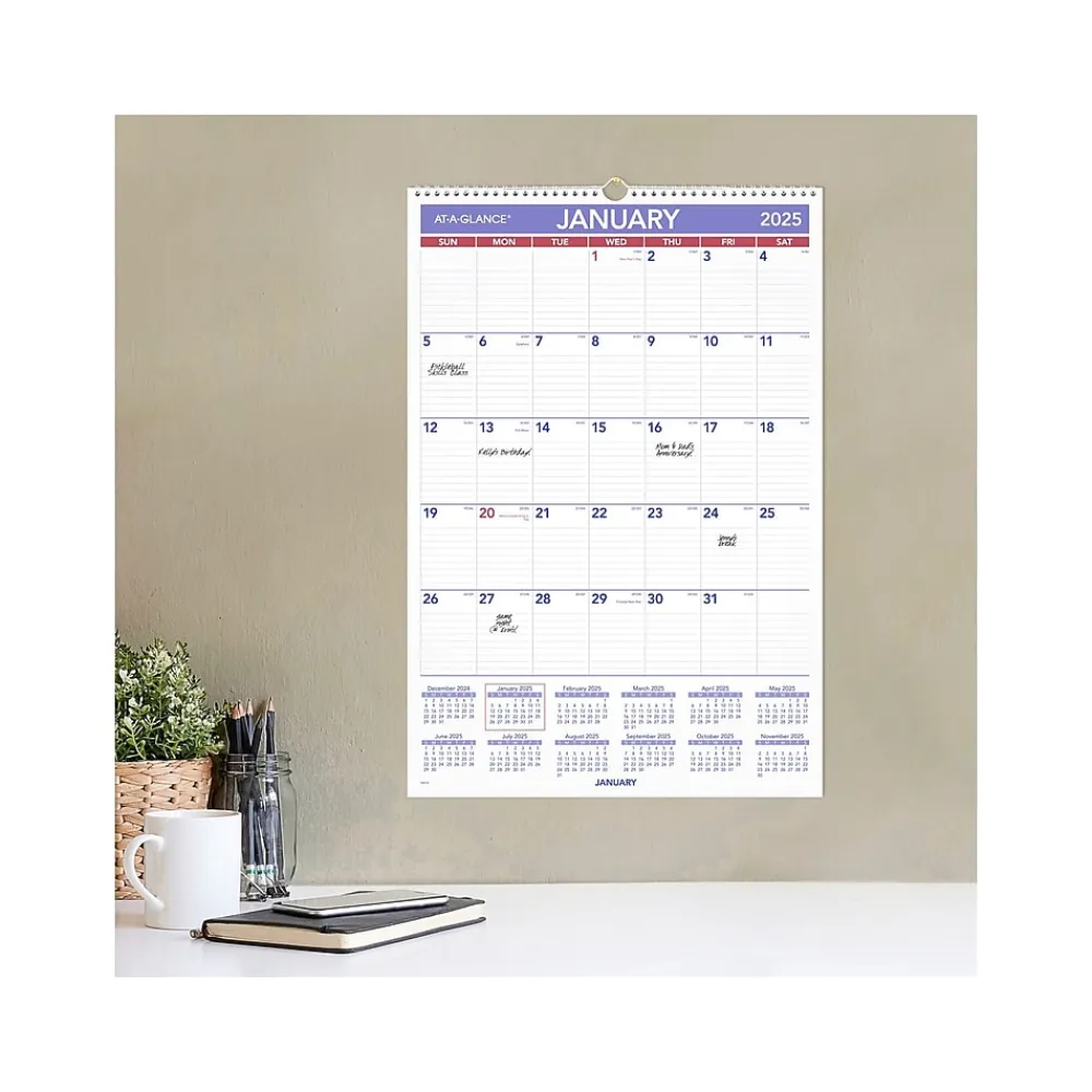 2025 Calendars|AT-A-GLANCE 2025 15.5" x 22.75" Monthly Wall Calendar, White/Purple (PM3-28-25)