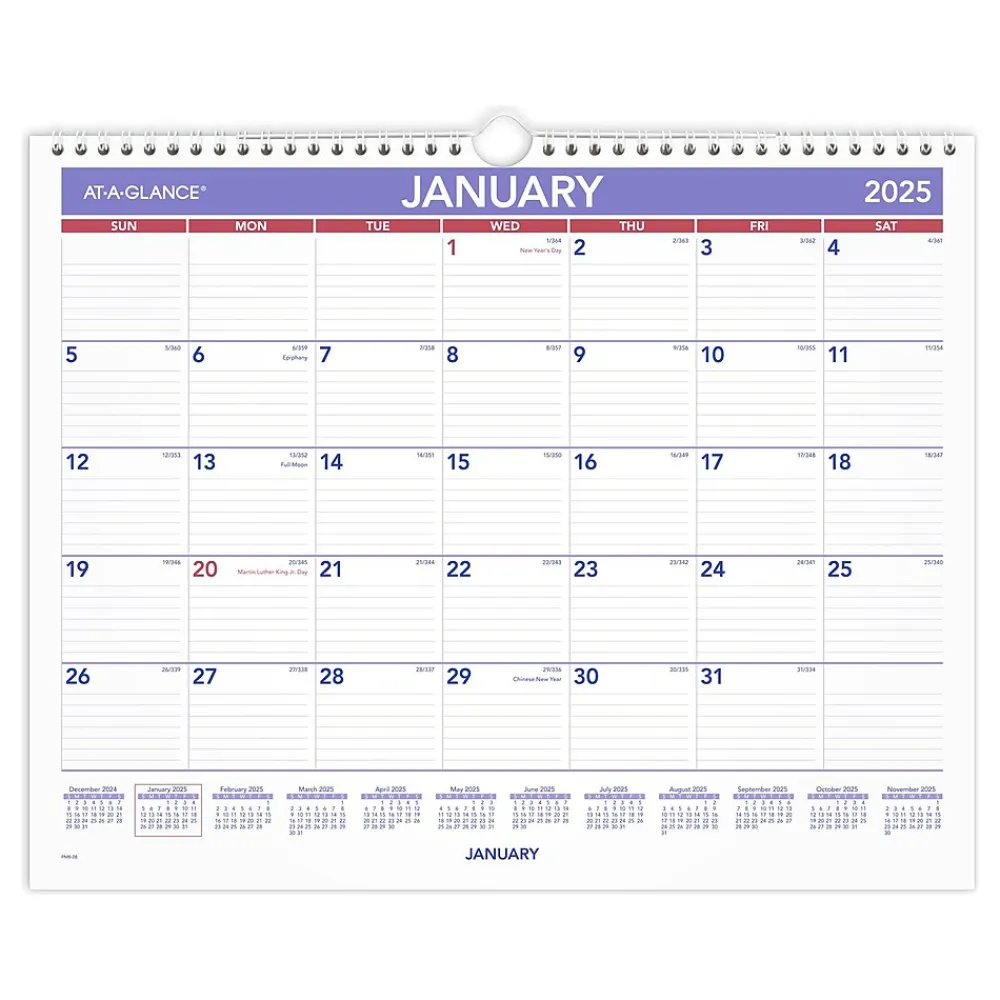 2025 Calendars|AT-A-GLANCE 2025 15" x 12" Monthly Wall Calendar, White/Purple (PM8-28-25)