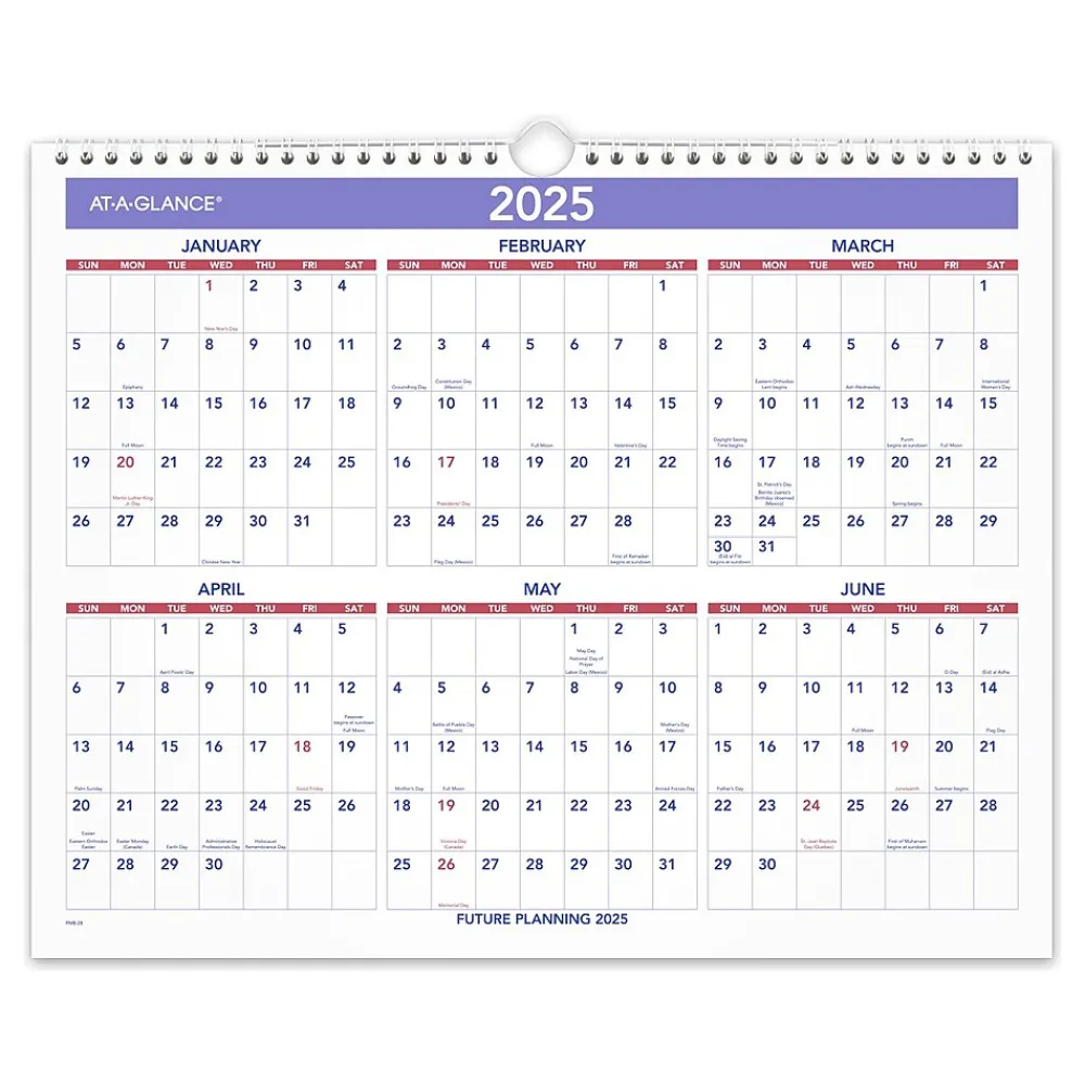 2025 Calendars|AT-A-GLANCE 2025 15" x 12" Monthly Wall Calendar, White/Purple (PM8-28-25)