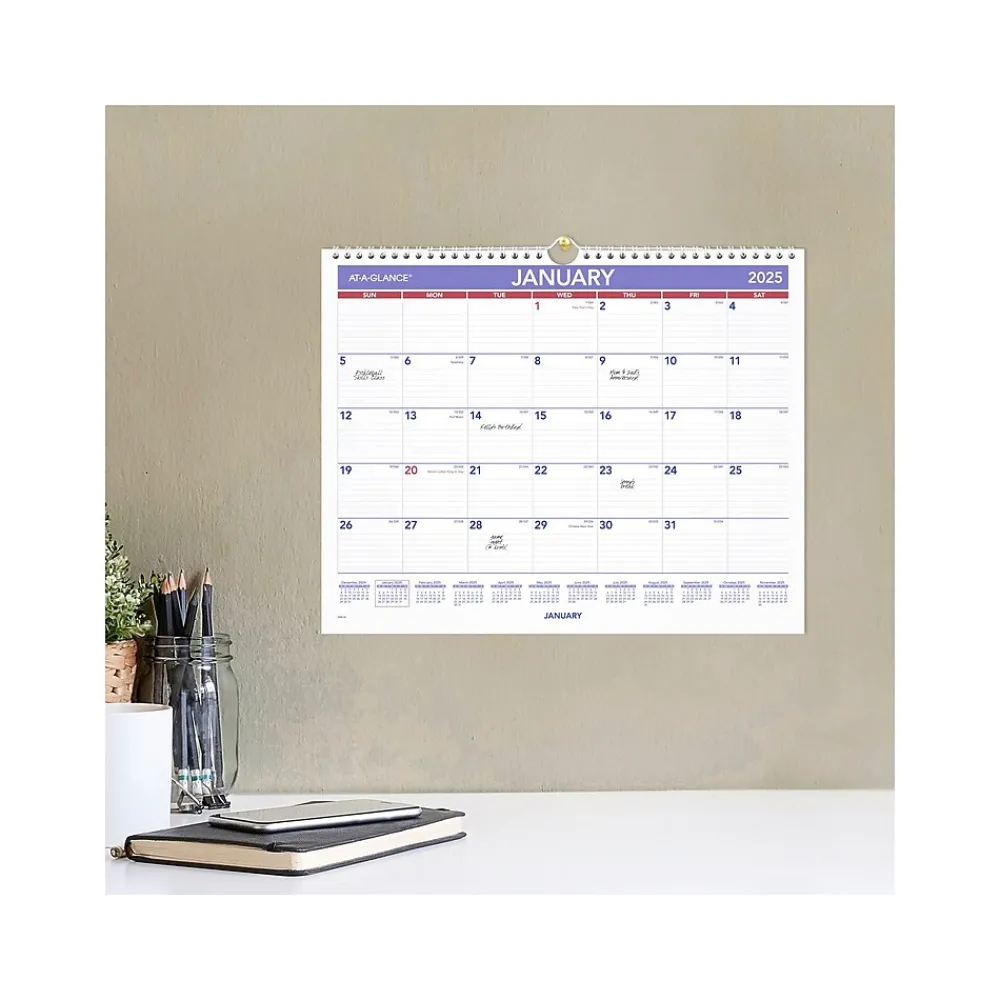 2025 Calendars|AT-A-GLANCE 2025 15" x 12" Monthly Wall Calendar, White/Purple (PM8-28-25)