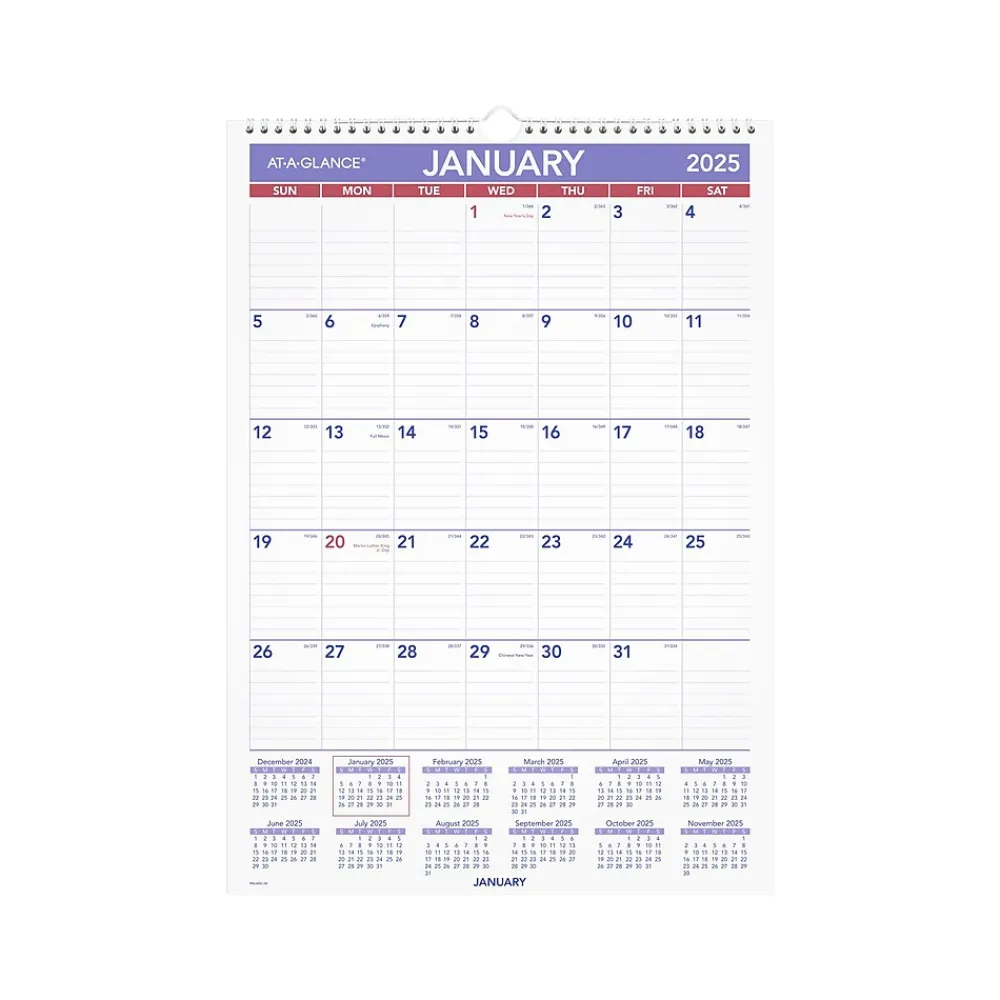 2025 Calendars|AT-A-GLANCE 2025 17" x 12" Monthly Wet-Erase Wall Calendar (PMLM02-28-25)