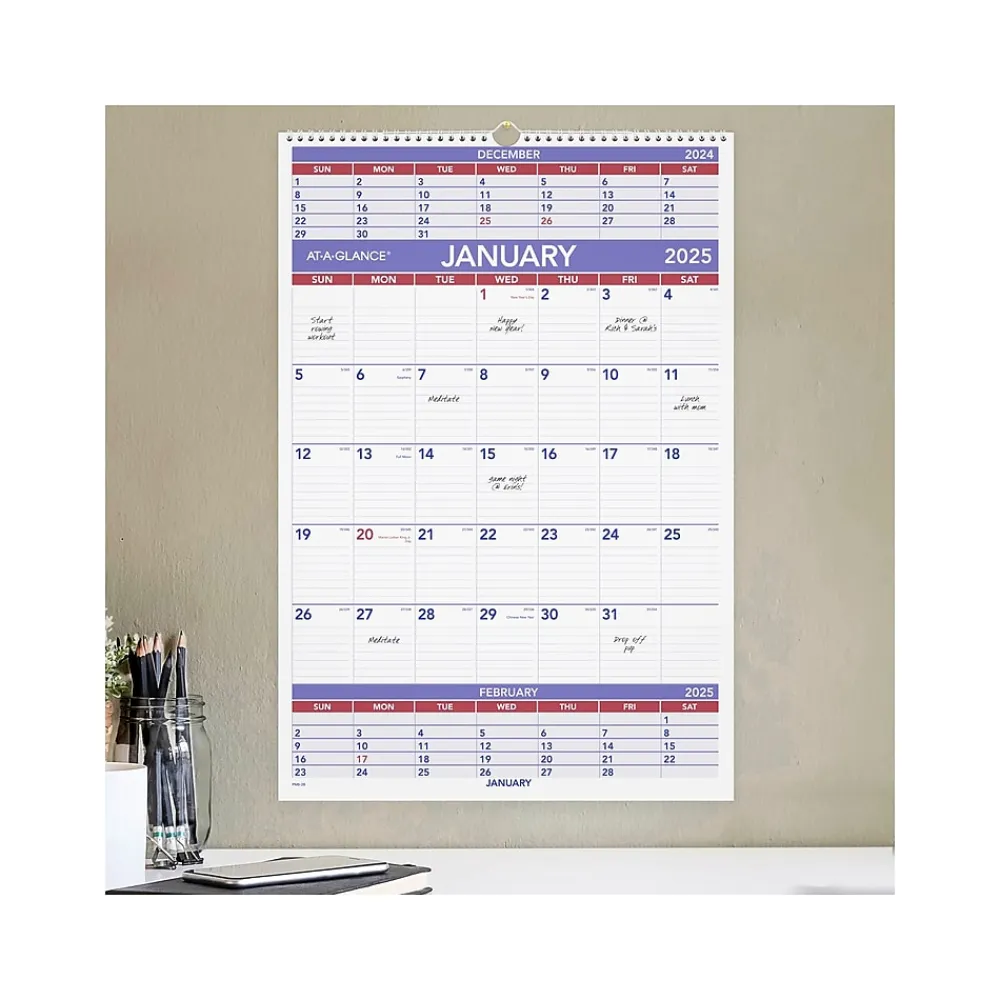 2025 Calendars|AT-A-GLANCE 2025 15.5" x 22.75" Three-Month Wall Calendar (PM6-28-25)