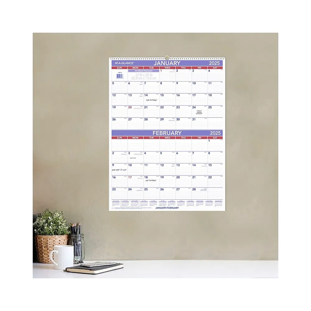 2025 Calendars|AT-A-GLANCE 2025 22" x 29" Two-Month Wall Calendar, White/Purple (PM9-28-25)