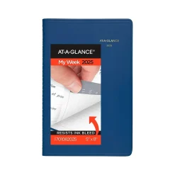 2025 Planners|AT-A-GLANCE 2025 5" x 8" Weekly Appointment Book, Faux Leather Cover, Blue (70-108-20-25)