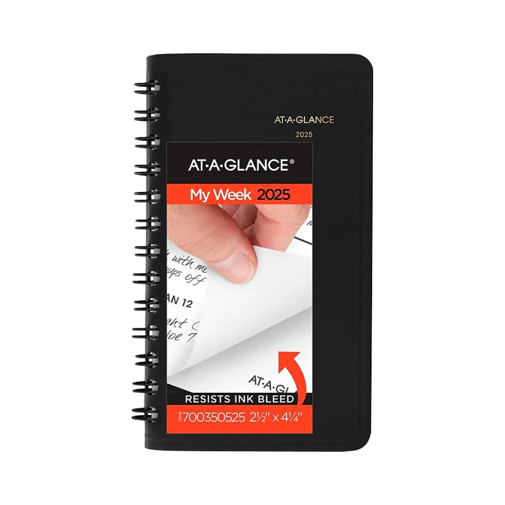 2025 Planners|AT-A-GLANCE 2025 2.5" x 4.5" Weekly Planner, Faux Leather Cover, Black (70-035-05-25)