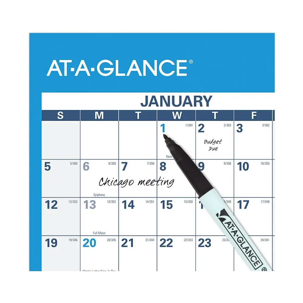 2025 Calendars|AT-A-GLANCE 2025 48" x 32" Yearly Dry Erase Wall Calendar, Reversible, White/Blue (PM300-28-25)