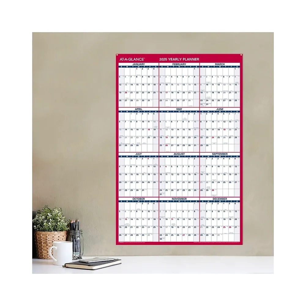 2025 Calendars|AT-A-GLANCE 2025 36" x 24" Yearly Wall Calendar, Reversible, White/Red (PM212-28-25)