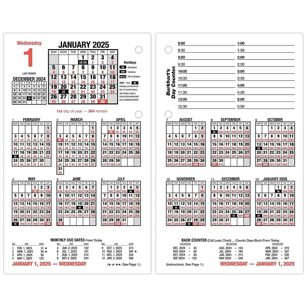 Calendars & Planners Refills|AT-A-GLANCE 2025 Burkhart's Day Counter 7.5" x 4.5" Daily Calendar Refill, White/Black (E712-50-25)