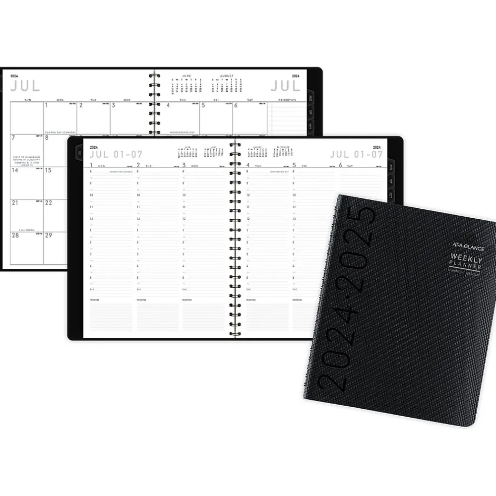 Academic Planners|AT-A-GLANCE 2024-2025 Contemporary 8.25" x 11" Academic Weekly & Monthly Planner, Faux Leather Cover, Graphite