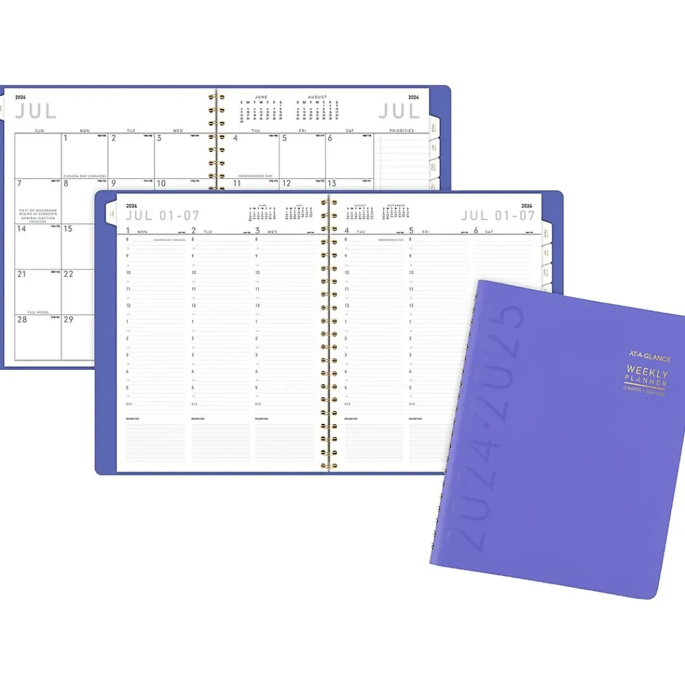 Academic Planners|AT-A-GLANCE 2024-2025 Contemporary 8.25" x 11" Academic Weekly & Monthly Planner, Faux Leather Cover, Purple (70-957X-18-25)