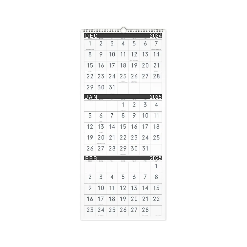 2025 Calendars|AT-A-GLANCE 2025 Contemporary 12" x 27" Three-Month Wall Calendar, White/Black (PM11X-28-25)