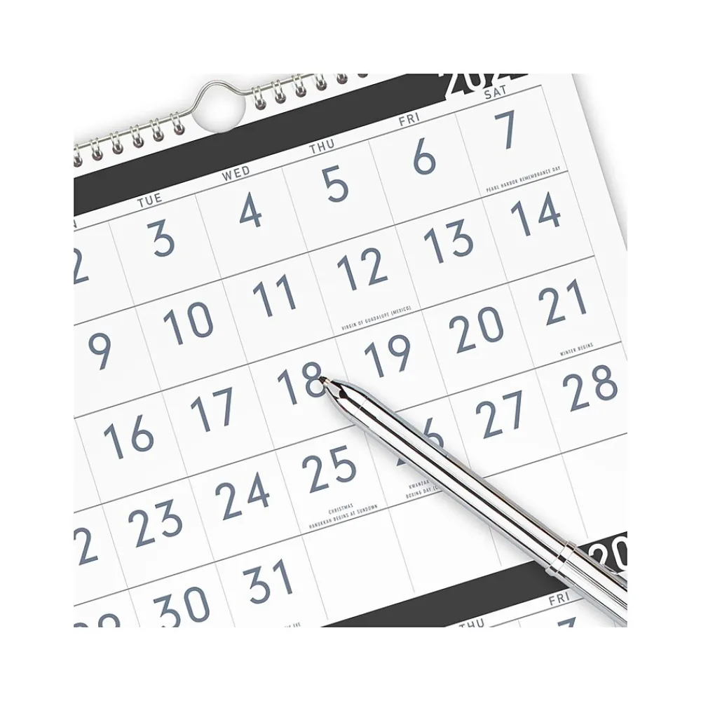 2025 Calendars|AT-A-GLANCE 2025 Contemporary 12" x 27" Three-Month Wall Calendar, White/Black (PM11X-28-25)