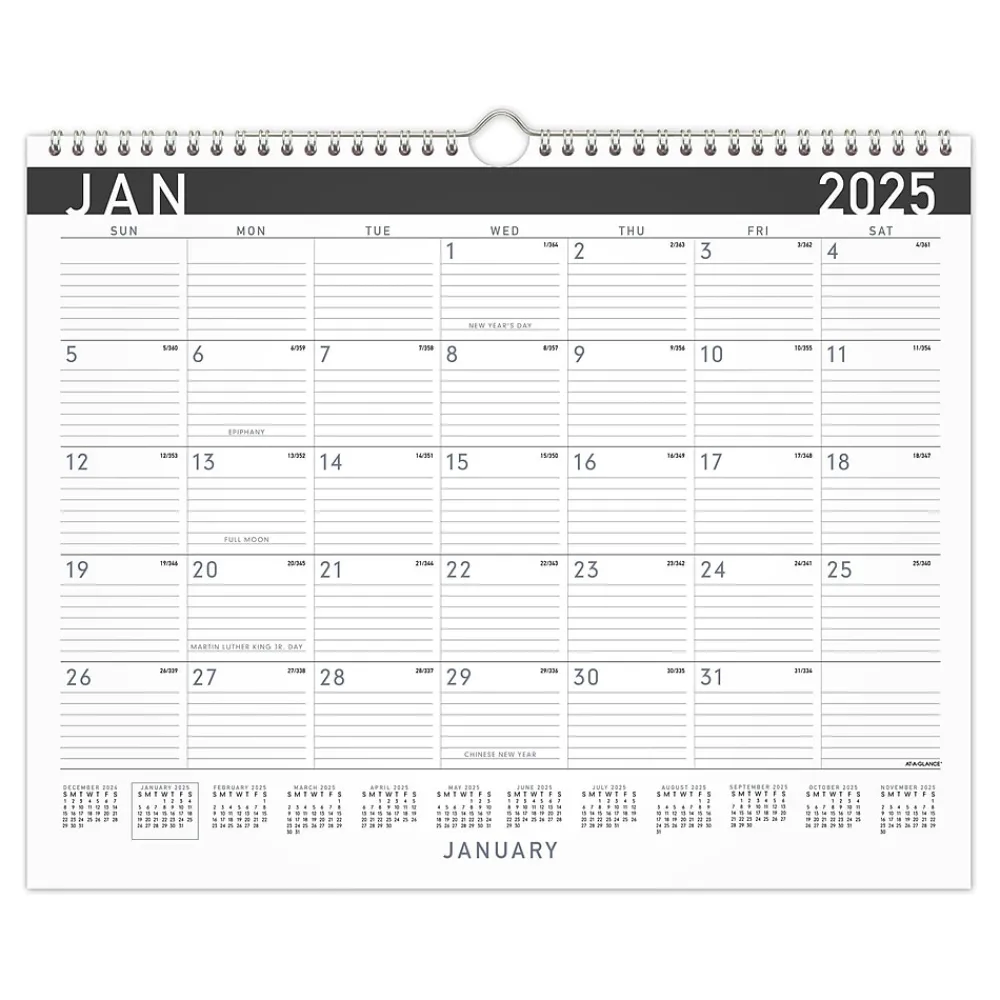 2025 Calendars|AT-A-GLANCE 2025 Contemporary 15" x 12" Monthly Wall Calendar, White/Black (PM8X-28-25)