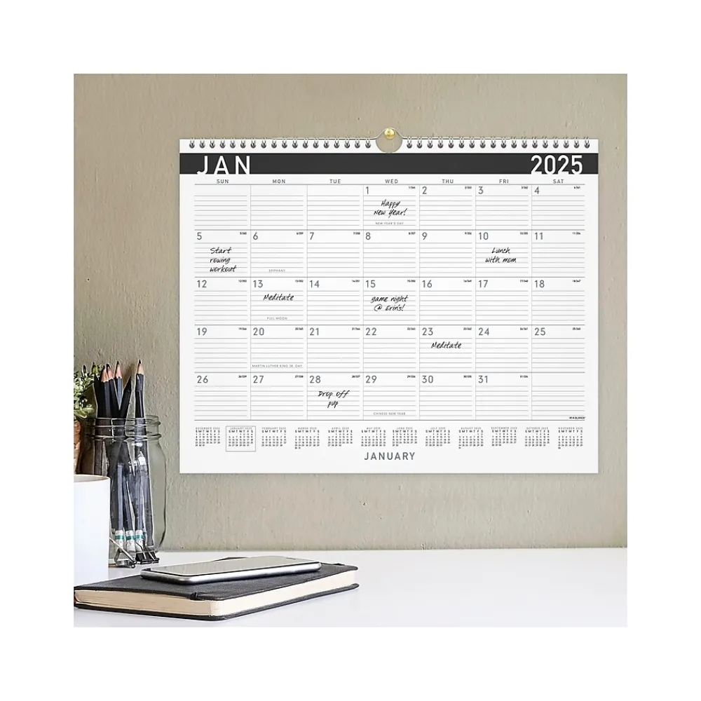 2025 Calendars|AT-A-GLANCE 2025 Contemporary 15" x 12" Monthly Wall Calendar, White/Black (PM8X-28-25)