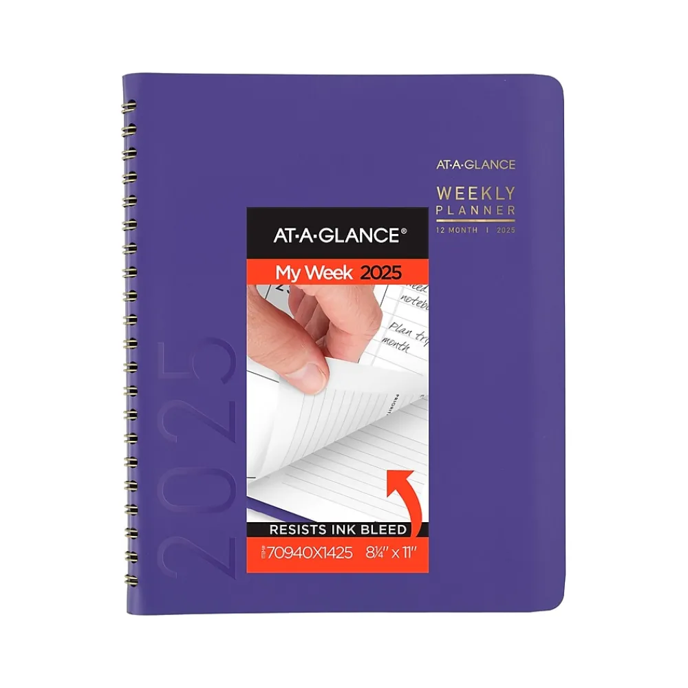 2025 Planners|AT-A-GLANCE 2025 Contemporary 8.25" x 11" Weekly & Monthly Planner, Faux Leather Cover, Purple (70-940X-14-25)
