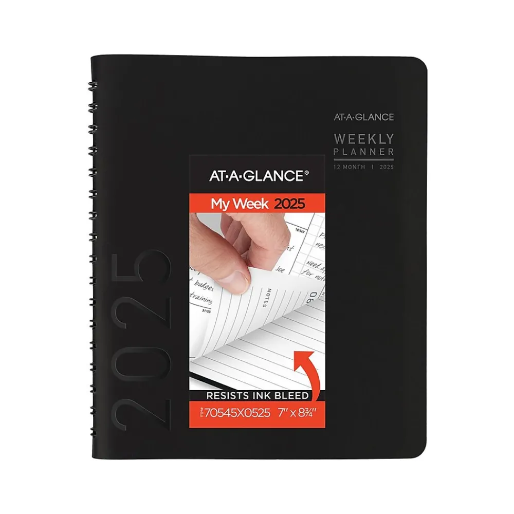2025 Planners|AT-A-GLANCE 2025 Contemporary 7" x 8.75" Weekly & Monthly Planner, Faux Leather Cover, Black (70-545X-05-25)