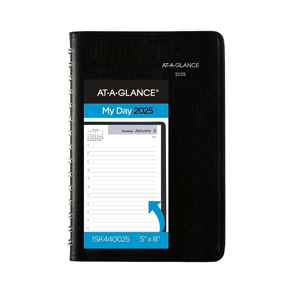 2025 Planners|AT-A-GLANCE 2025 DayMinder 5" x 8" Daily Appointment Book, Faux Leather Cover, Black (SK44-00-25)