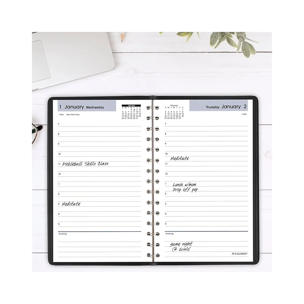 2025 Planners|AT-A-GLANCE 2025 DayMinder 5" x 8" Daily Appointment Book, Faux Leather Cover, Black (SK44-00-25)