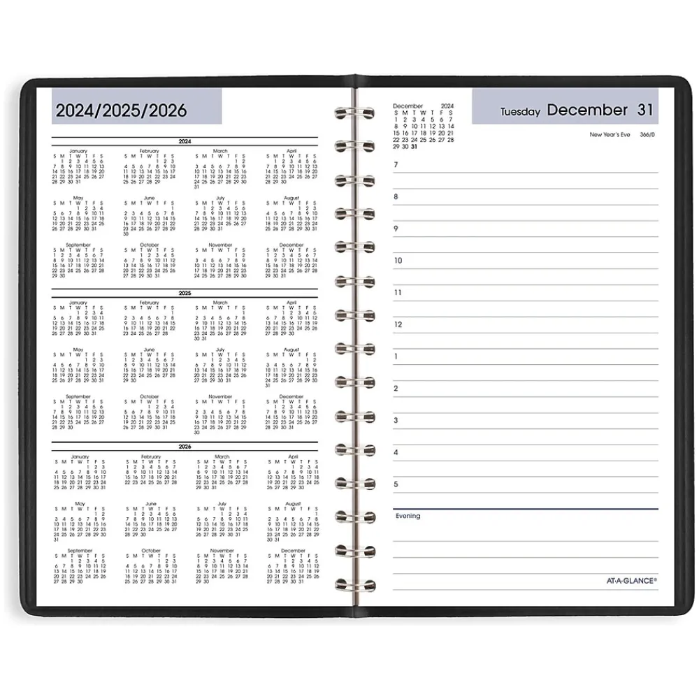2025 Planners|AT-A-GLANCE 2025 DayMinder 5" x 8" Daily Appointment Book, Faux Leather Cover, Black (SK44-00-25)