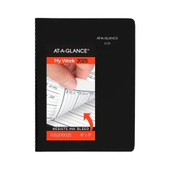 2025 Planners|AT-A-GLANCE 2025 DayMinder 8" x 11" Weekly Appointment Book, Faux Leather Cover, Black (G520-00-25)