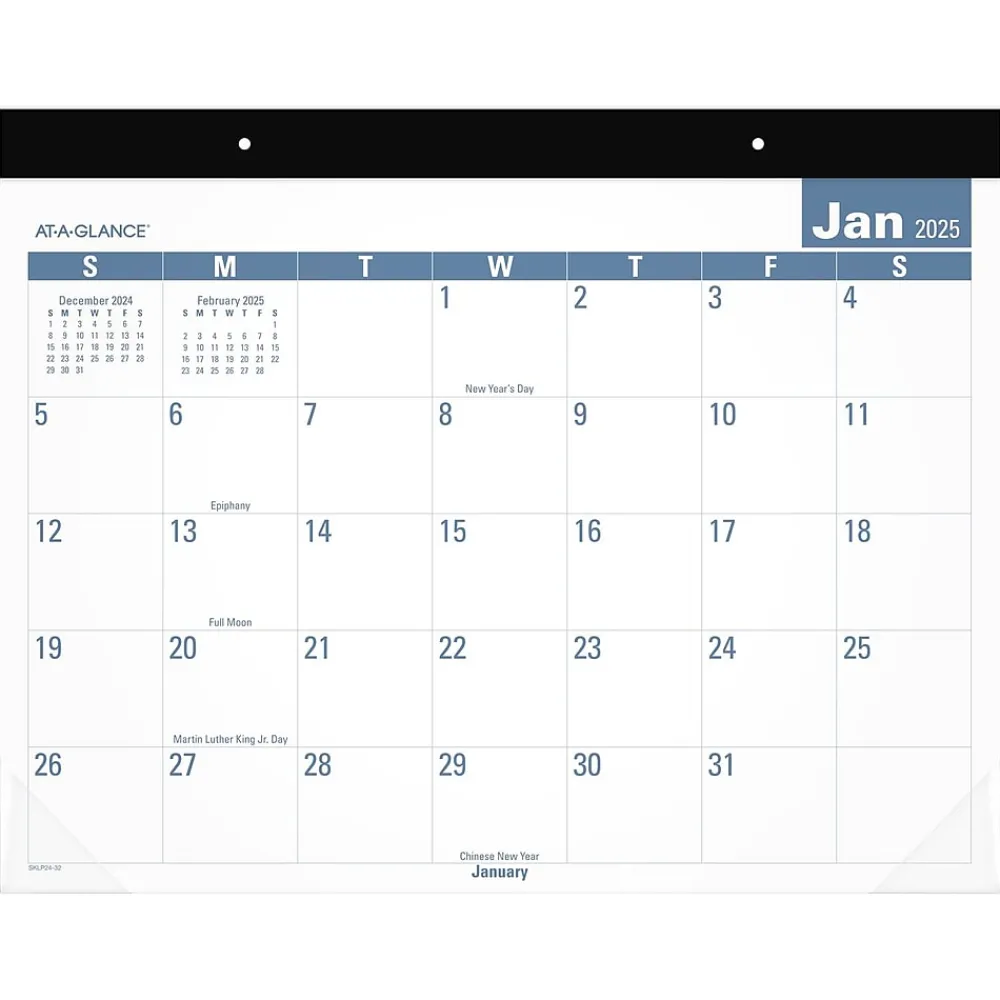 2025 Calendars|AT-A-GLANCE 2025 Easy-to-Read 21.75" x 17" Monthly Desk Pad Calendar, White/Blue (SKLP24-32-25)