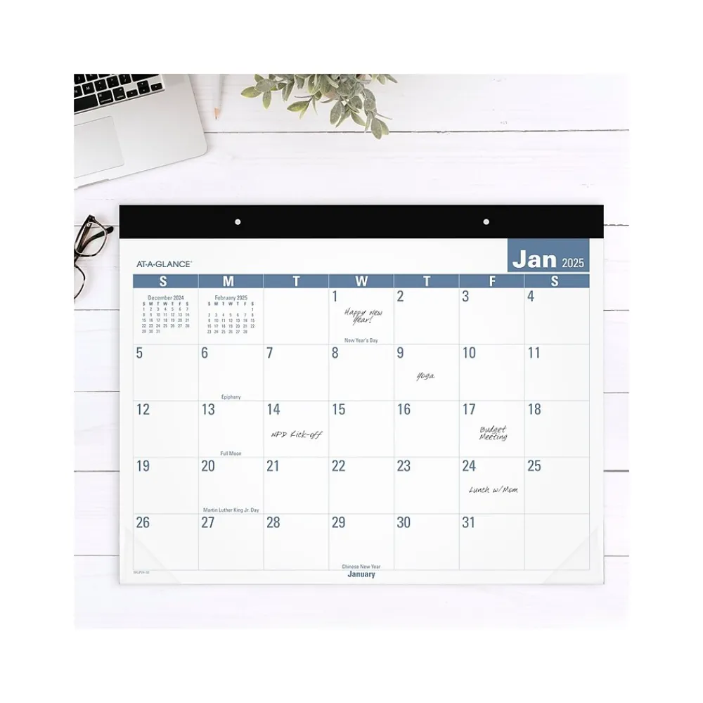 2025 Calendars|AT-A-GLANCE 2025 Easy-to-Read 21.75" x 17" Monthly Desk Pad Calendar, White/Blue (SKLP24-32-25)