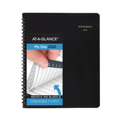 2025 Planners|AT-A-GLANCE 2025 24-Hour 7" x 8.75" Daily Appointment Book Planner, Faux Leather Cover, Black (70-824-05-25)