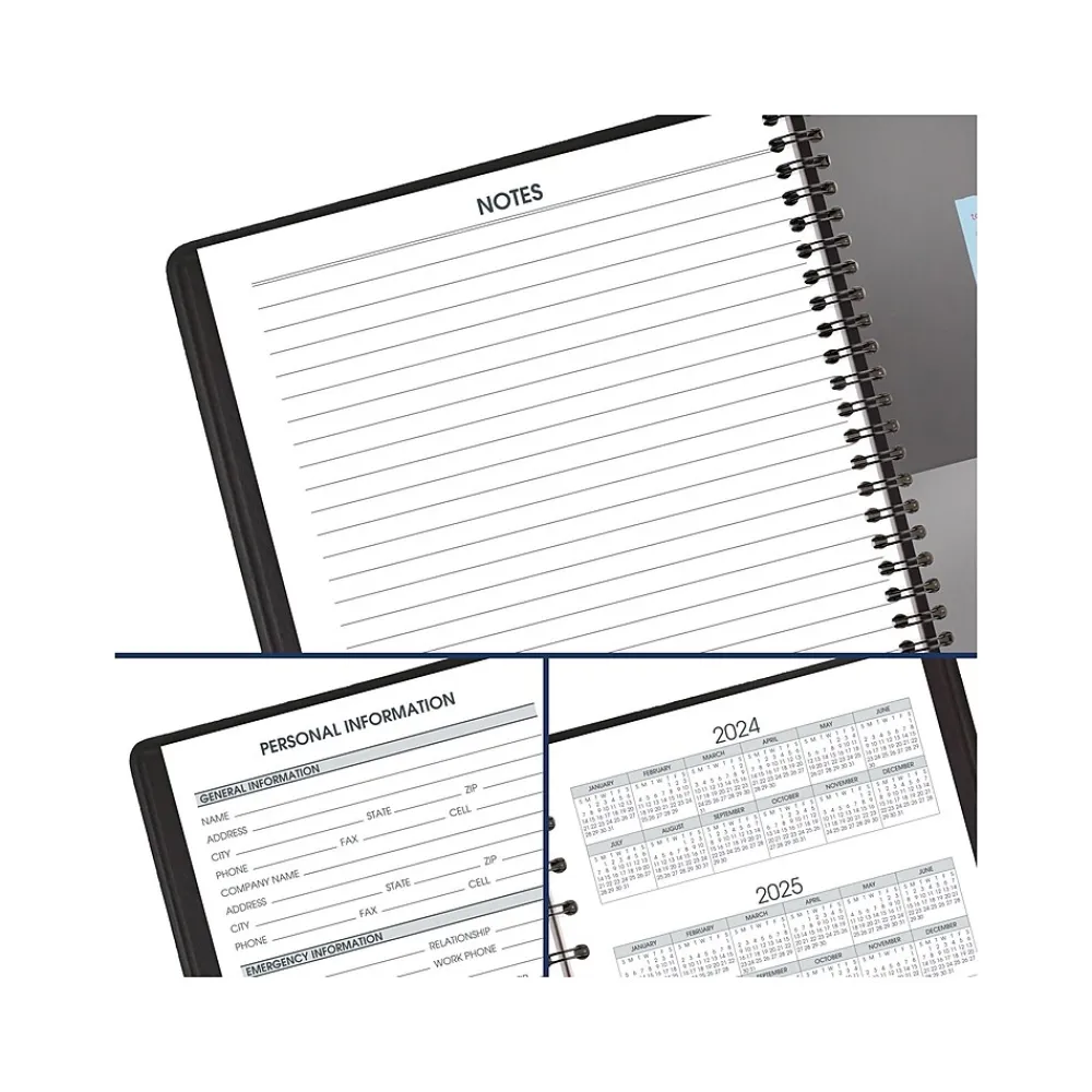 2025 Planners|AT-A-GLANCE 2025 24-Hour 7" x 8.75" Daily Appointment Book Planner, Faux Leather Cover, Black (70-824-05-25)