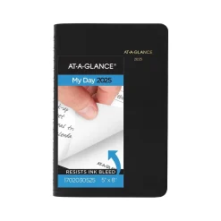 2025 Planners|AT-A-GLANCE 2025 24-Hour 5" x 8" Daily Appointment Book Planner, Faux Leather Cover, Black (70-203-05-25)