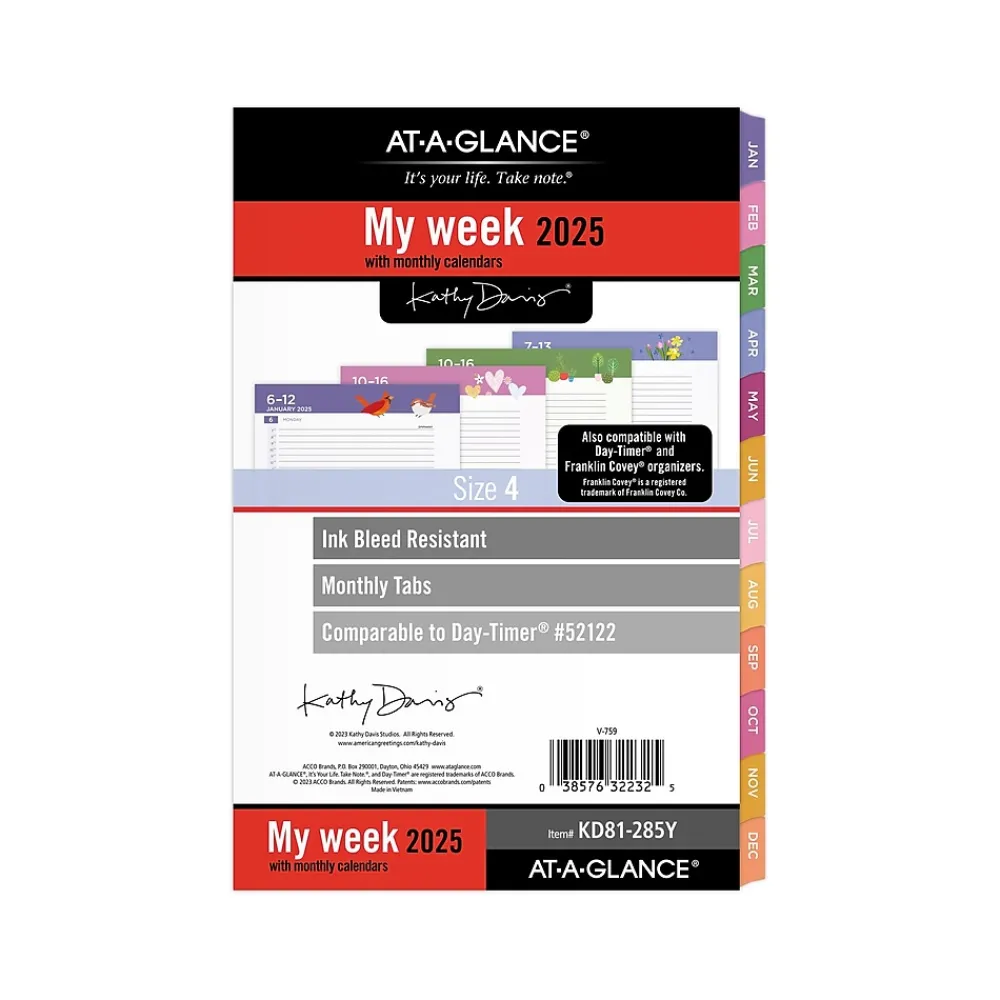 Calendars & Planners Refills|AT-A-GLANCE 2025 Kathy Davis 8.5" x 5.5" Weekly & Monthly Planner Refill, Multicolor (KD81-285Y-25)